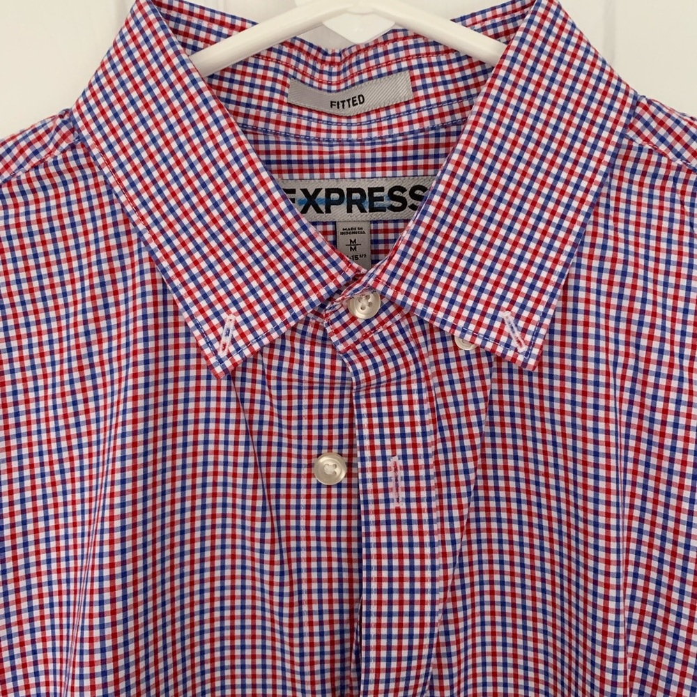 Express Red/Blue Check Dress Shirt (M, 15-15.5)